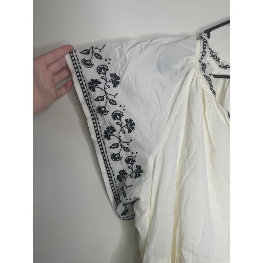 Old Navy Embroidered Mini Swing Dress XL Boho Cottage Pockets 100% Cotton - Picture 4 of 6